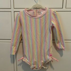 Ruffle butts rainbow stripe rash guard one piece